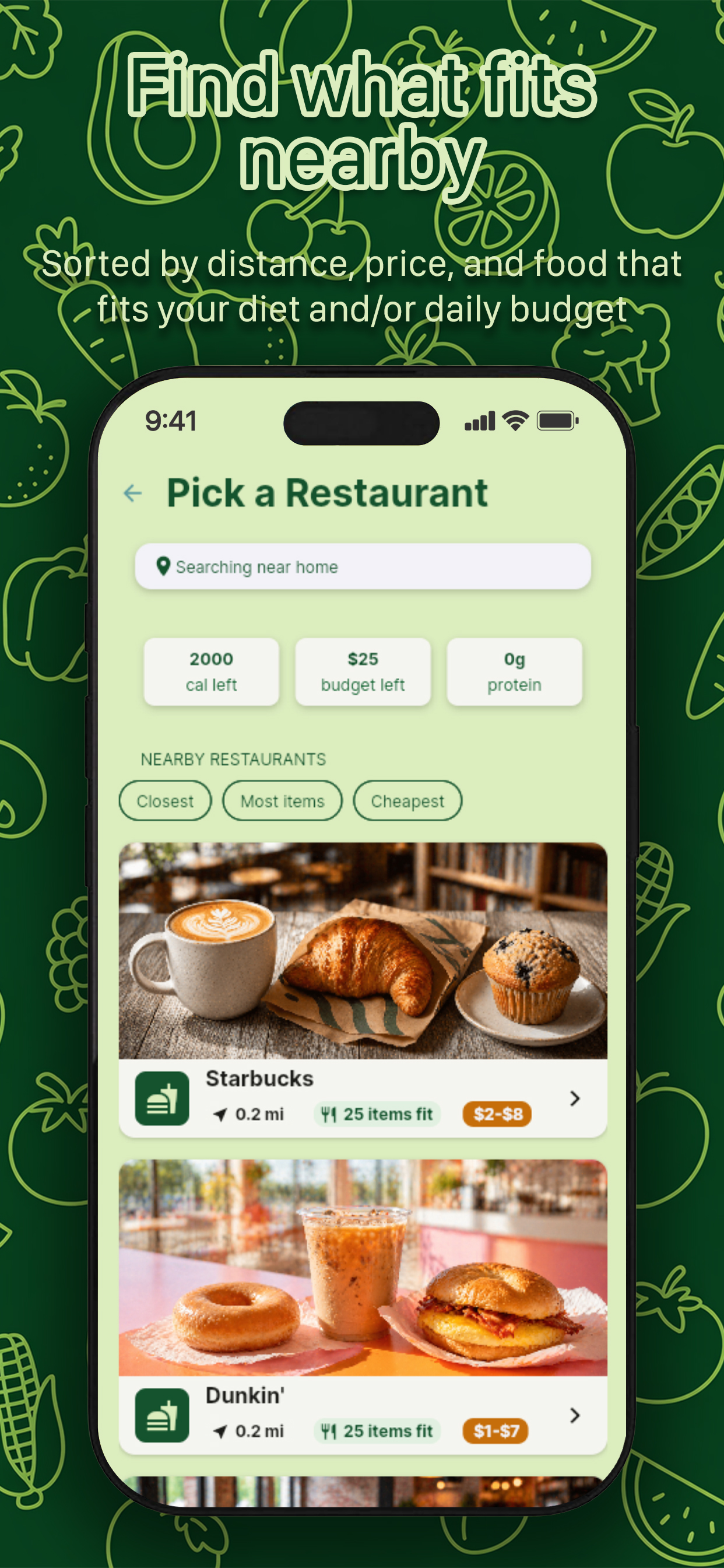 BitePath restaurant selection screen with food photos